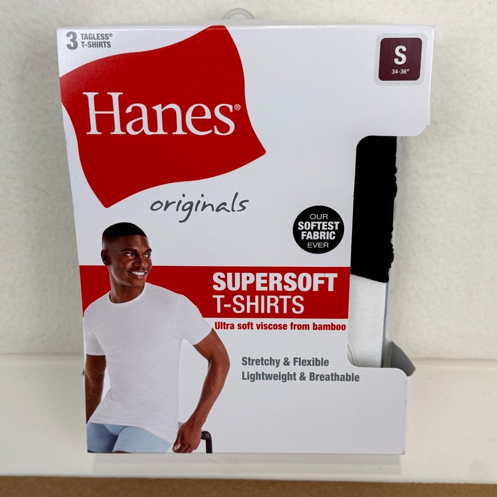 Hanes Originals T-Shirts Moisture-Wicking Stretch Cotton 3-PK Size Small 34-36”